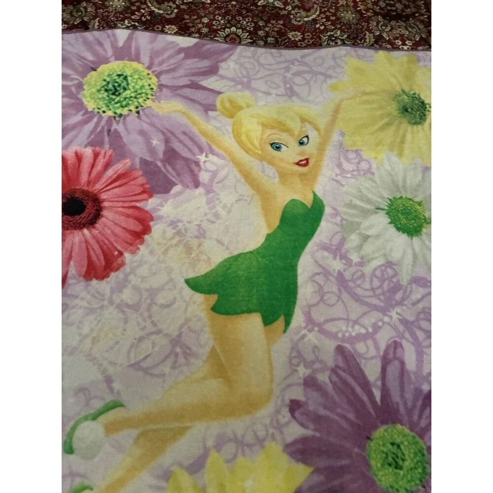 Disney Fairies Tinkerbell Floral Throw Blanket 58” By 50” Vintage